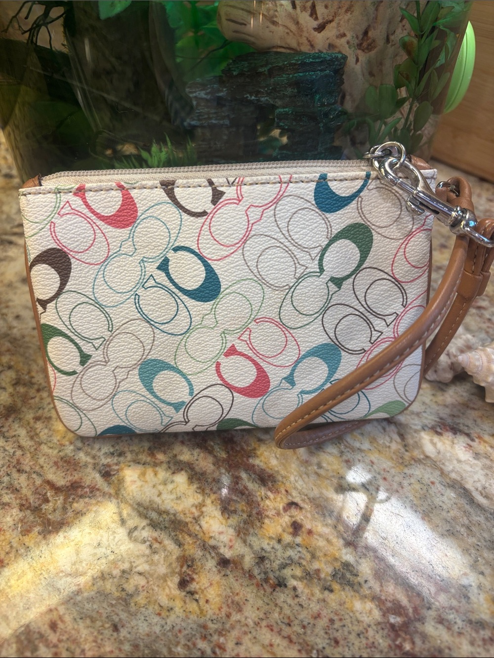 Coach Multicolor Signature Wristlet with Green Stripe with dustbag - Picture 2 of 7